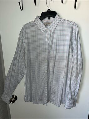 Savannah White Button-Down Shirt with Blue and Pink Windowpane